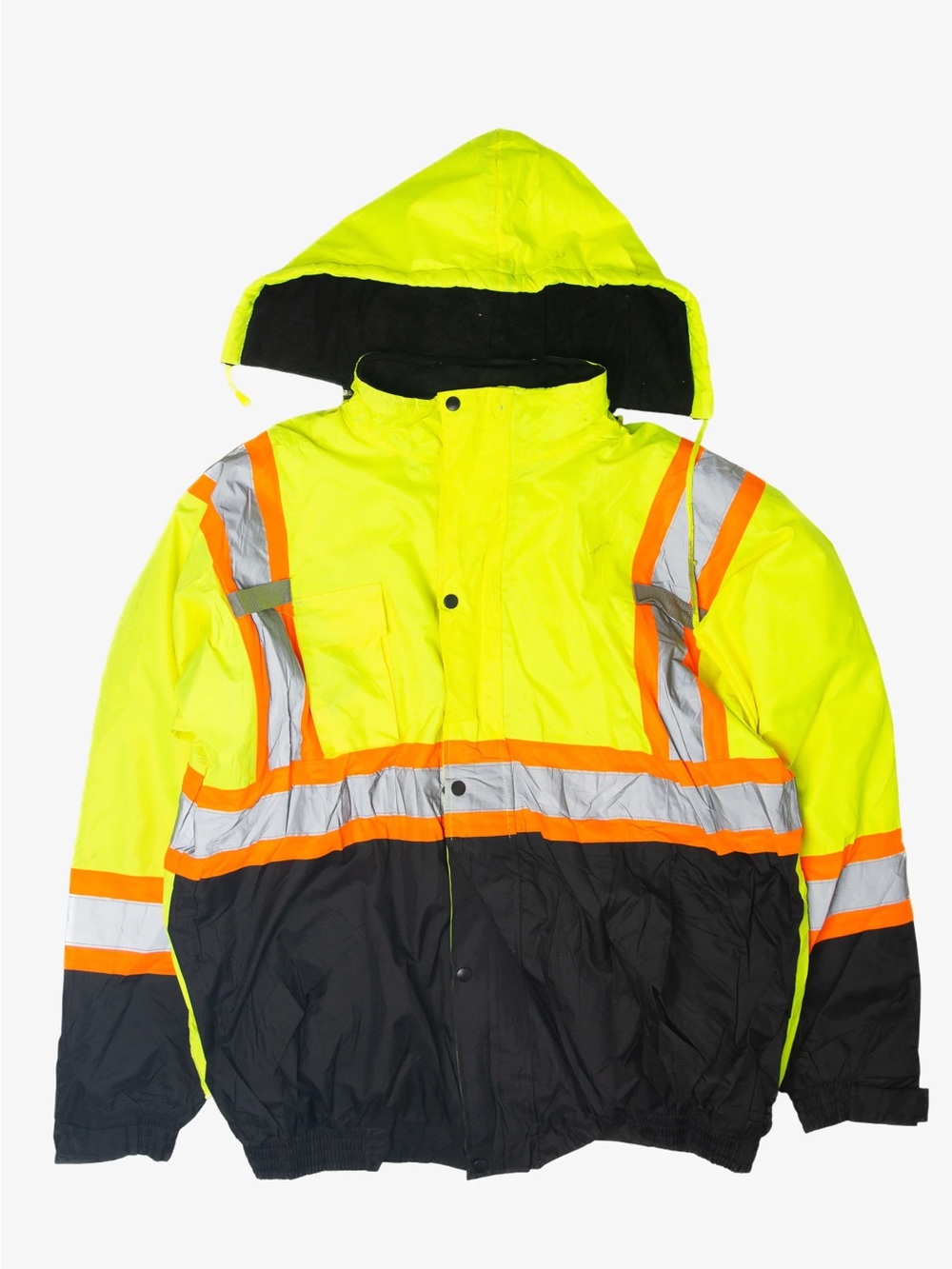High-Visibility Hooded Safety Jacket - Neon Yellow & Black | Golden elephant